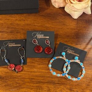 Women's Red and Blue Earrings Trio